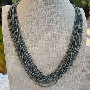 Vintage Grey Glass Seed Bead Multi-strand Necklace